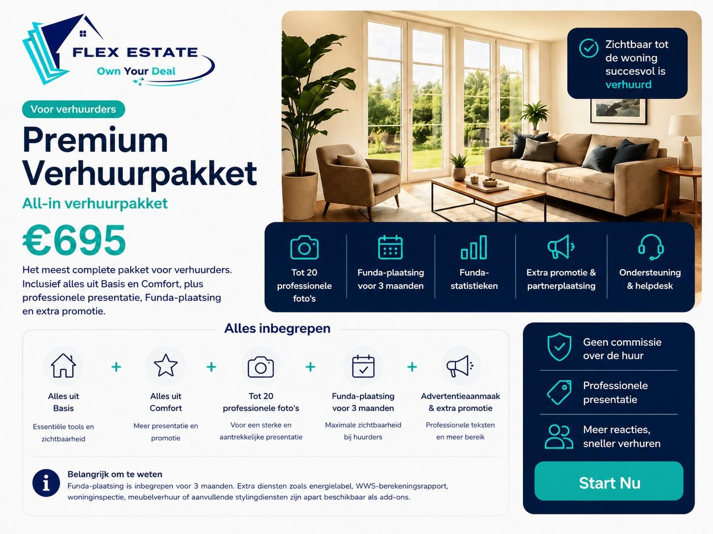 Premium verhuurpakket Flex Estate inclusief 3 maanden Funda-plaatsing