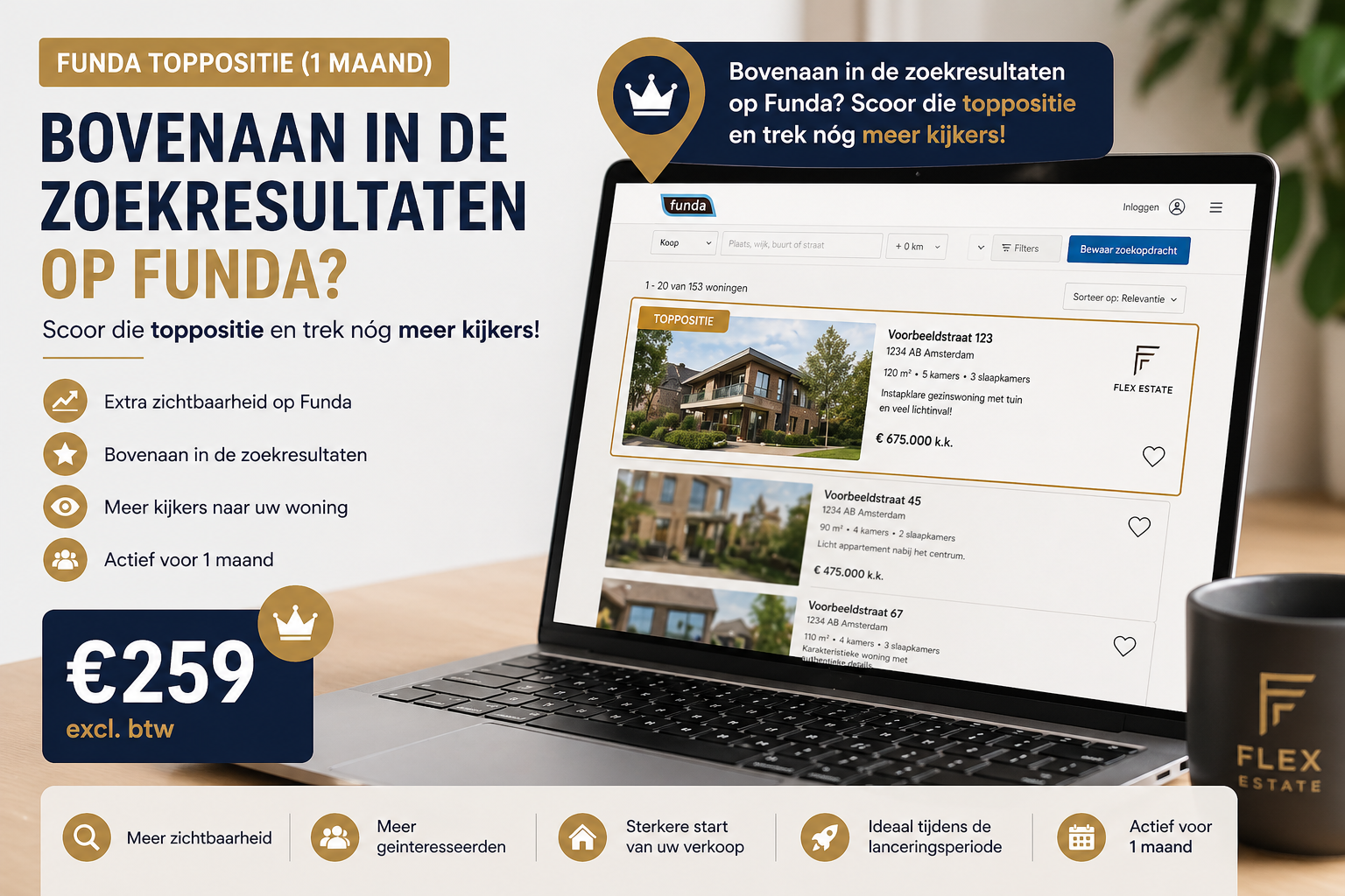 Funda toppositie 1 maand via Flex Estate