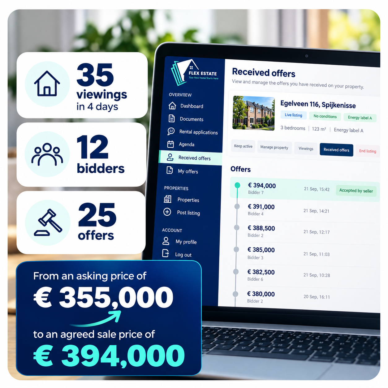 Flex Estate transparent property bidding interface